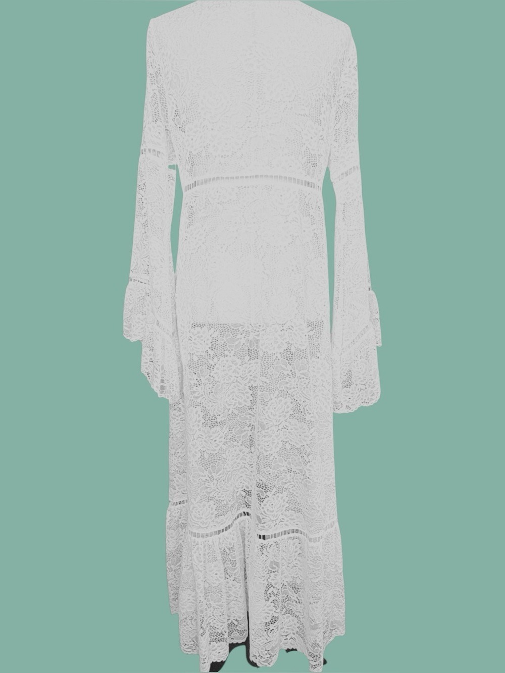 Curation Ivory Sheer Lace Heirloom Maxi S Pagoda Sleeve Festival Duster Top - Picture 8 of 12